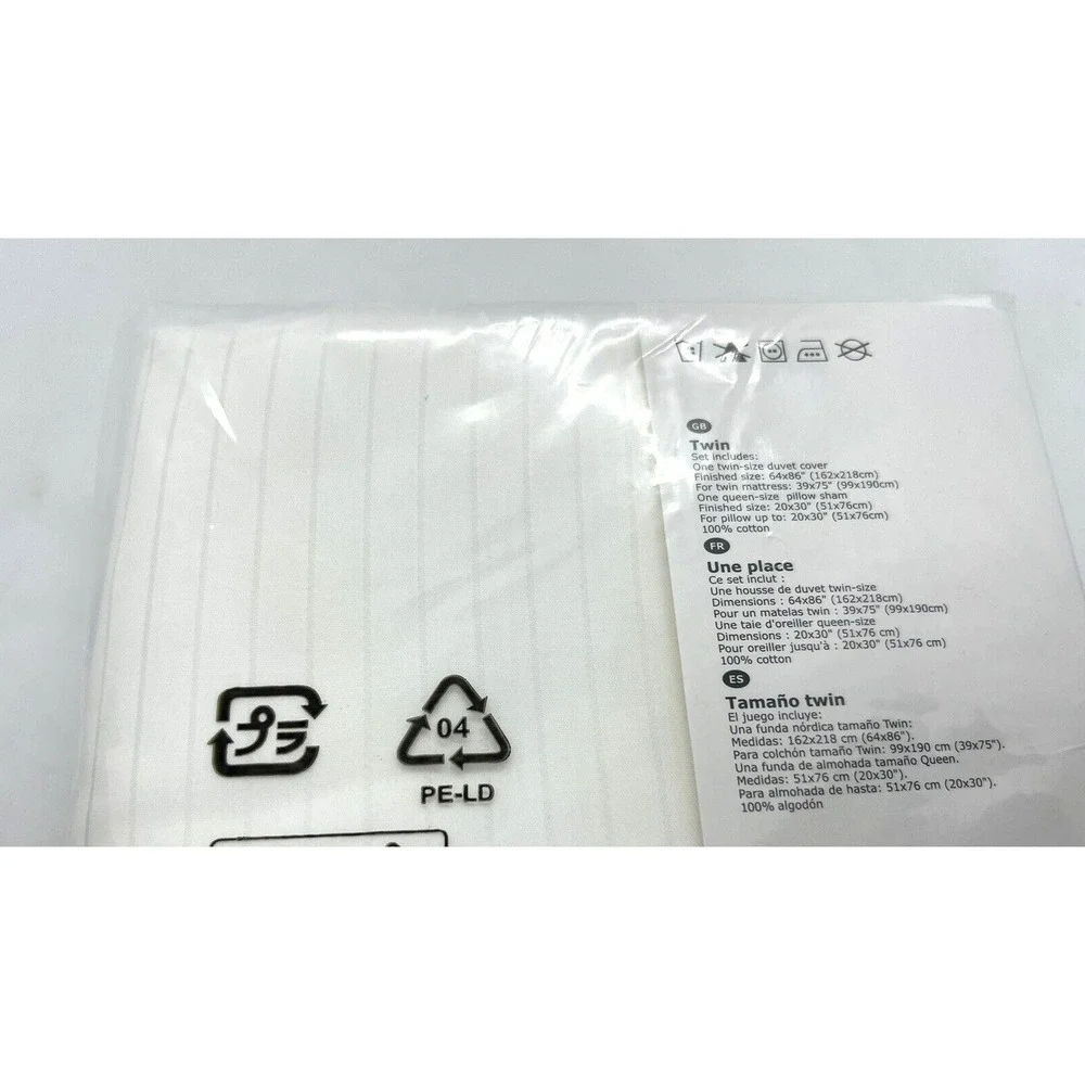 New Ikea Hastskrappa Twin Duvet cover and pillowcase, white 600 Thread count